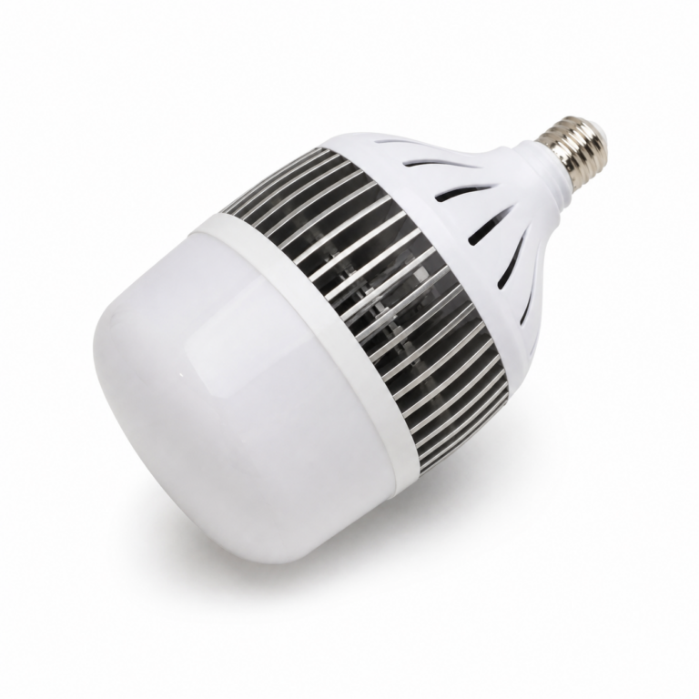 100W LED Highbay Bulb Daylight E27 three-quarter side studio product photo on white background