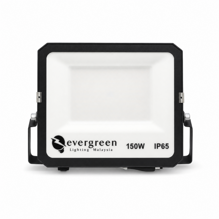 Evergreen 150W Slim LED Flood Light Daylight Black Body front-facing studio product photo on white background