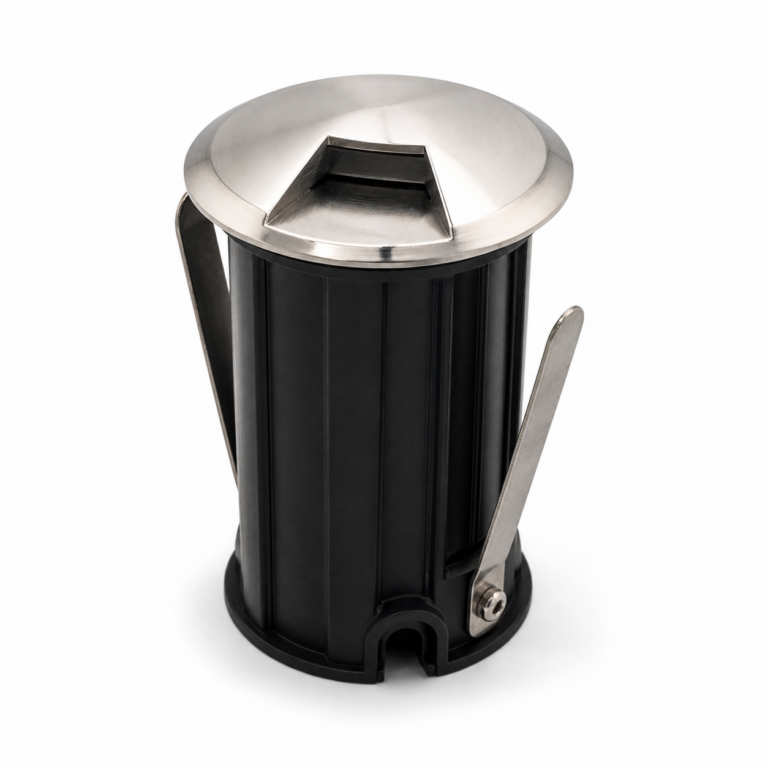 3W IP65 Stainless Steel Inground LED Fitting three-quarter side studio product photo on white background