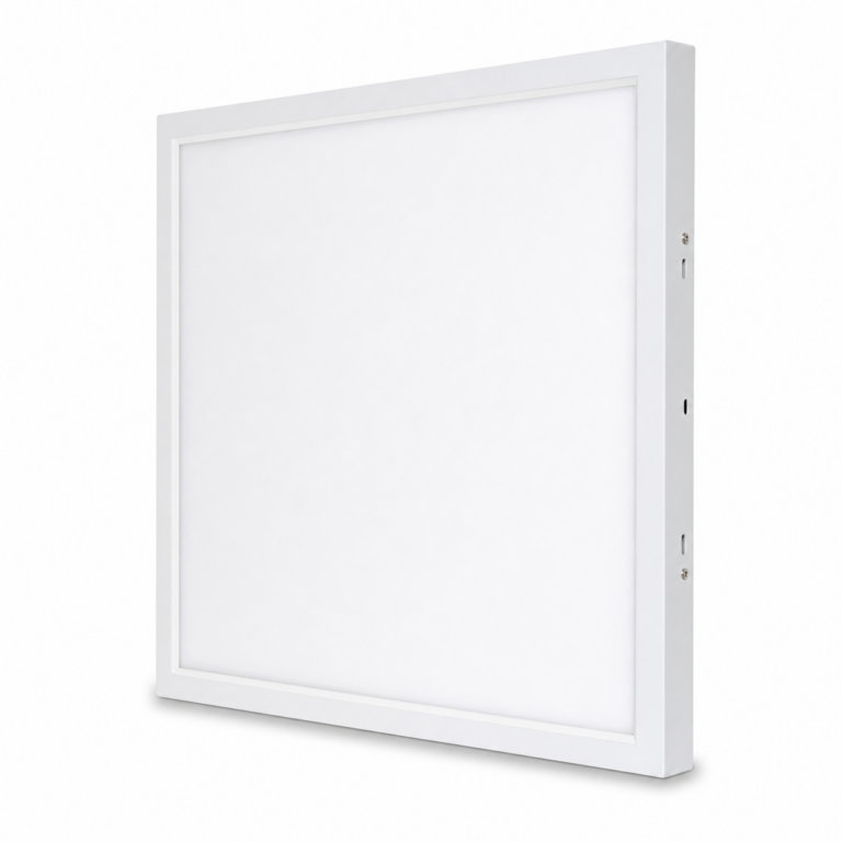 48W Surface Backlit LED Panel Light 600x600mm three-quarter side studio product photo on white background