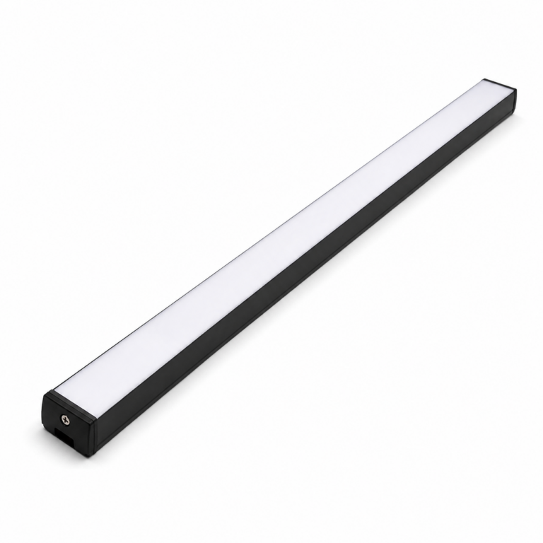 4ft 36W Linear Tubelight Fitting with Milky Diffuser three-quarter side studio product photo on white background