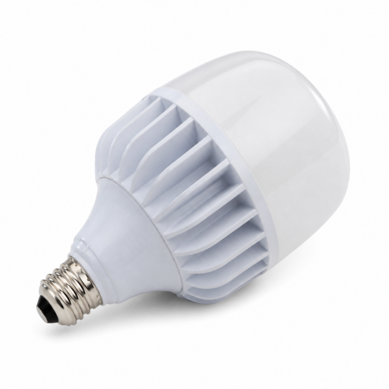 50W LED High Bay Bulb three-quarter side studio product photo on white background