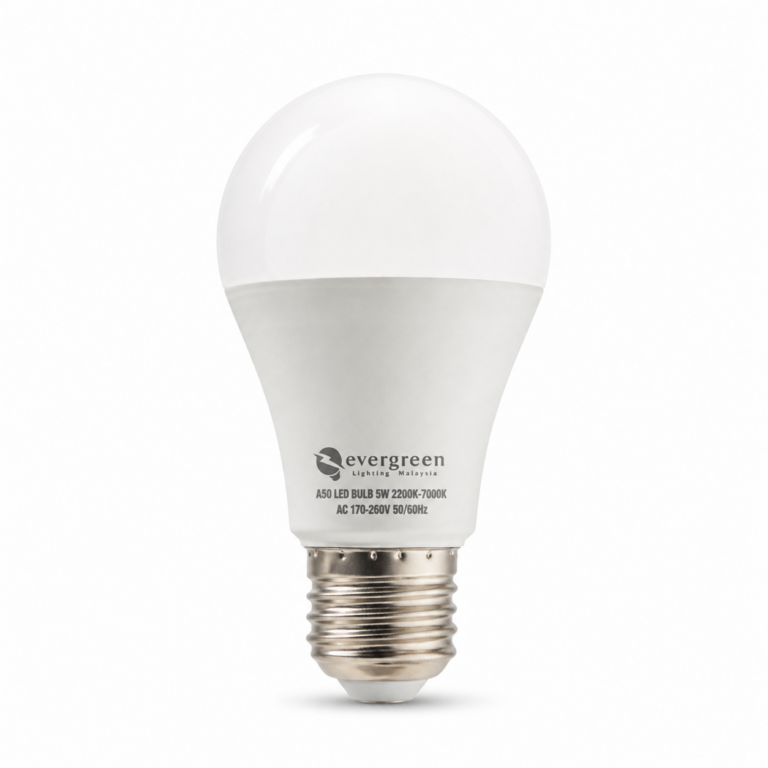 Evergreen A50 5W LED Bulb front-facing studio product photo on white background