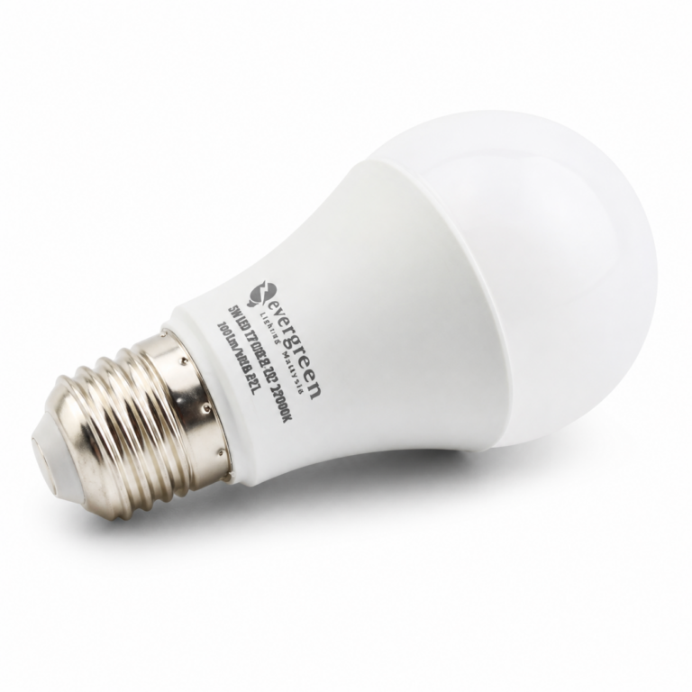 Evergreen A50 5W LED Bulb three-quarter side studio product photo on white background