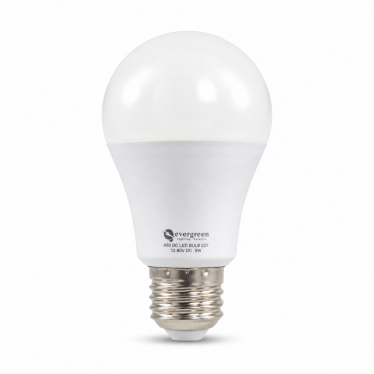 Evergreen A60 DC LED Bulb E27 front-facing studio product photo on white background