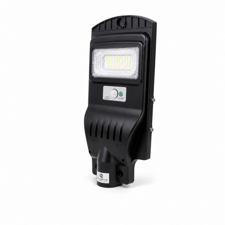All-in-One Solar Street Light three-quarter side studio product photo on white background