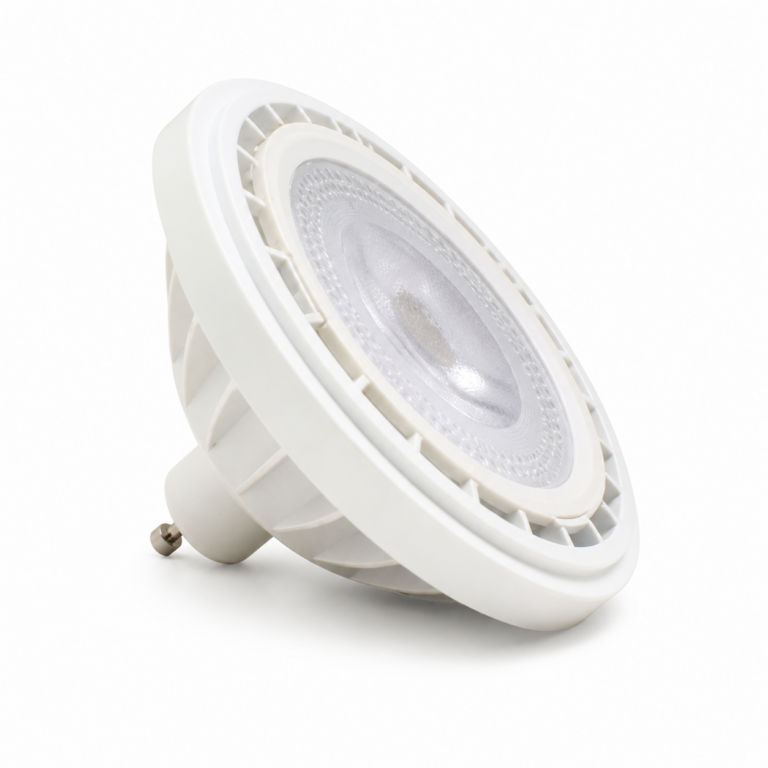 AR111 GU10 12W LED Bulb three-quarter side studio product photo on white background