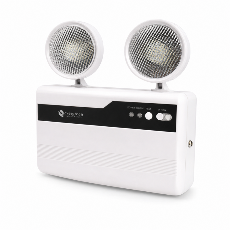 Evergreen Emergency LED Two Spot Light 2x10W three-quarter side studio product photo on white background