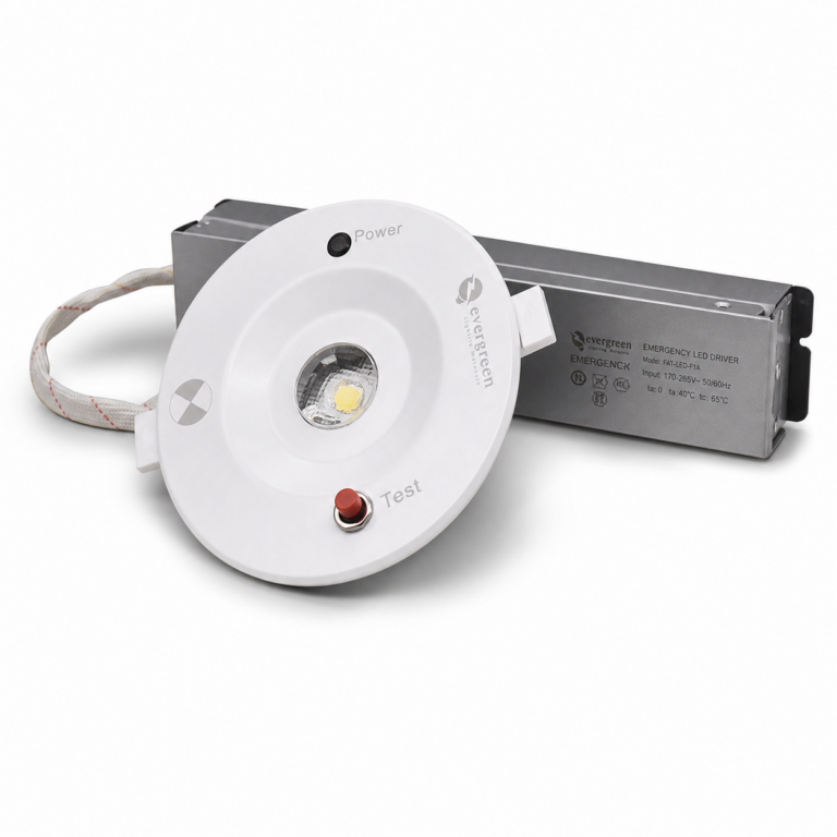 Emergency LED UFO Light three-quarter side studio product photo on white background
