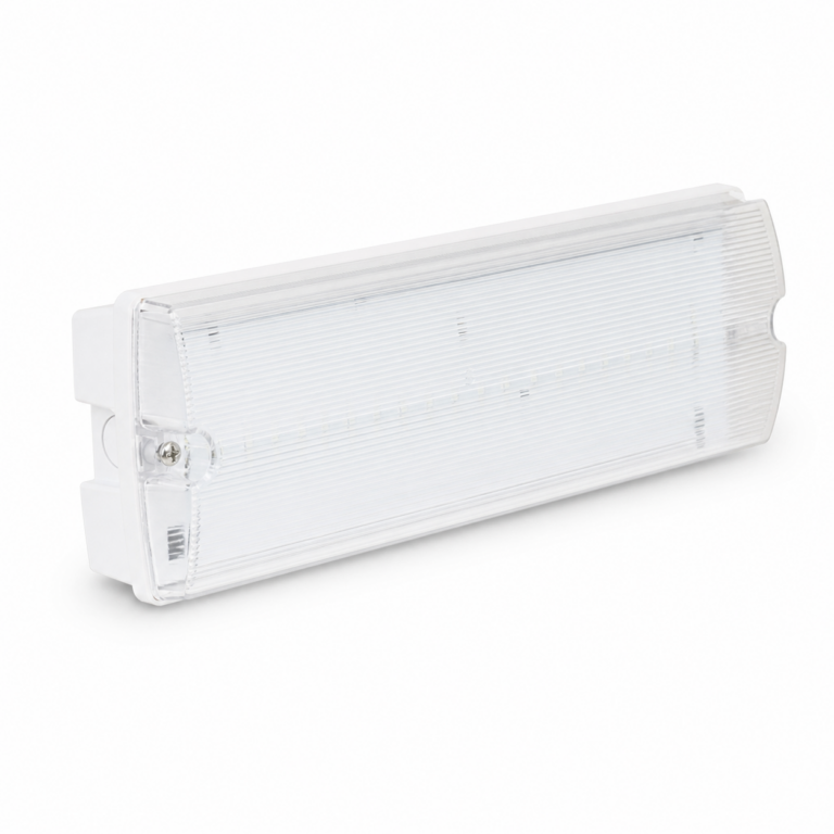 Emergency Waterproof LED Tube Light Fitting 1ft DE-301 three-quarter side studio product photo on white background