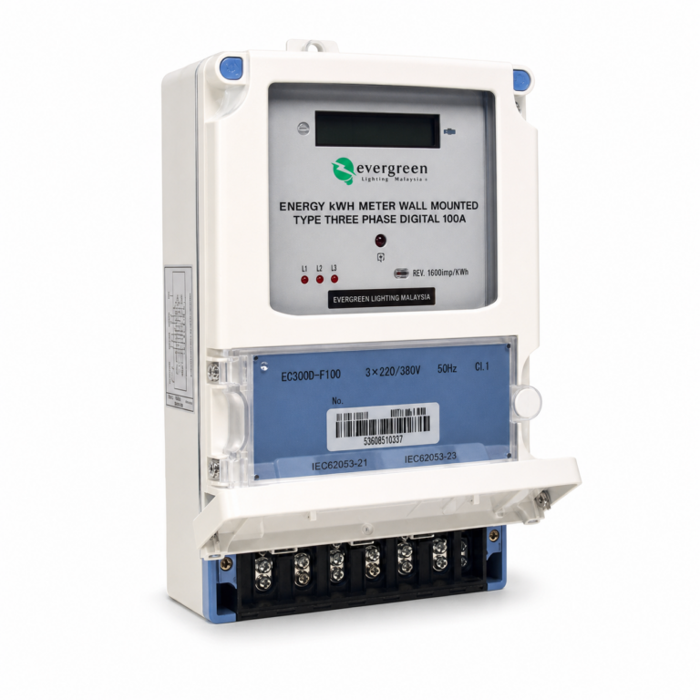 Energy kWh Meters three-quarter side studio product photo on white background