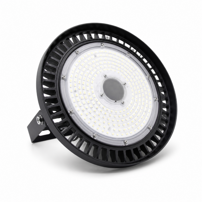 High Bay UFO LED Light with Separate SMD Driver three-quarter side studio product photo on white background