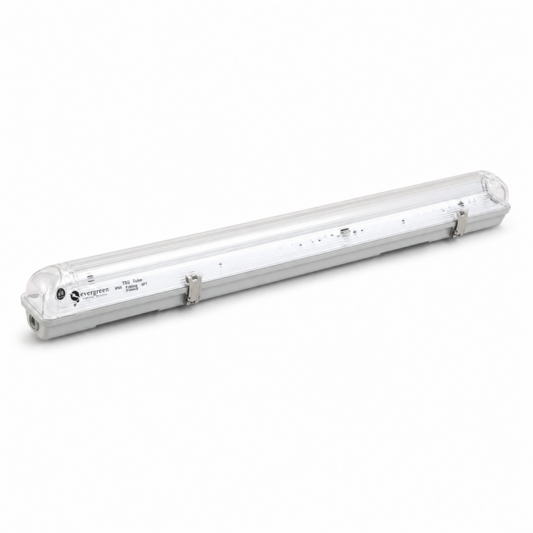 IP65 T8 4FT LED Tube Light Fitting with ABS Clips three-quarter side studio product photo on white background