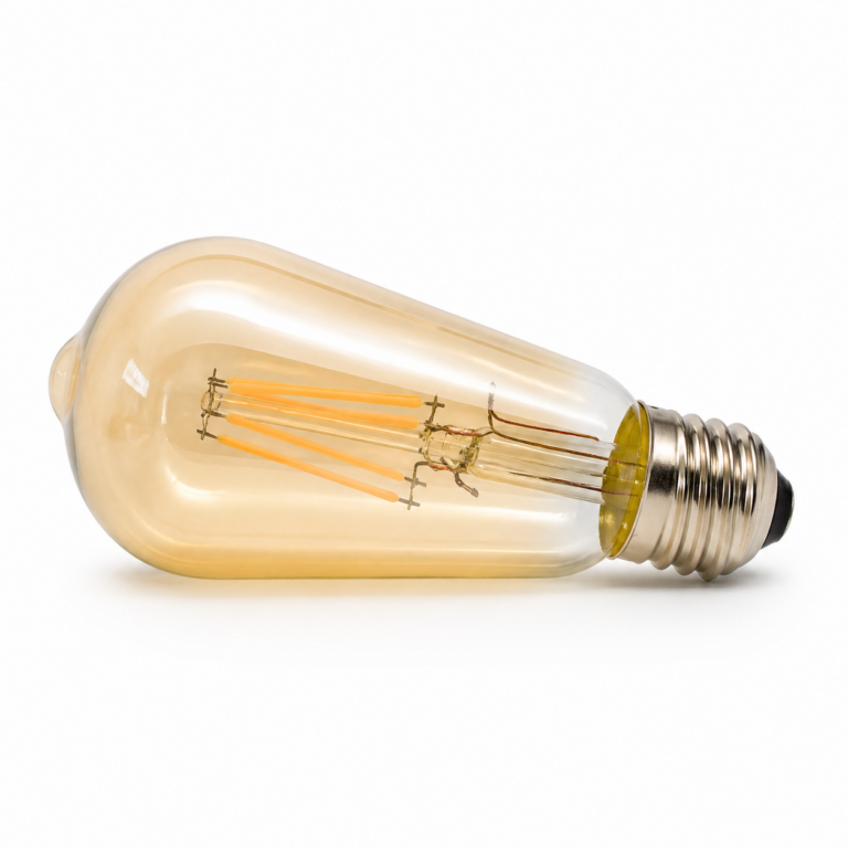 LED Edison Bulb T64 three-quarter side studio product photo on white background