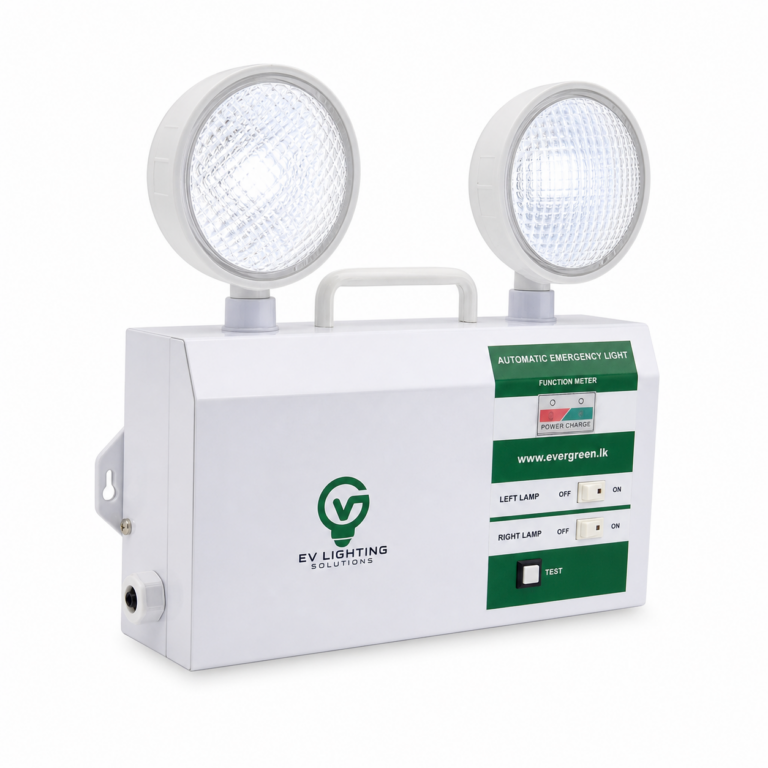 LED Emergency Light Two Spot Daylight Iron Body three-quarter side studio product photo on white background