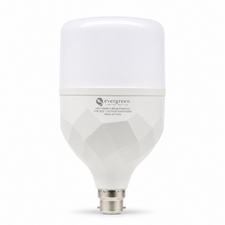 Evergreen LED Highbay Bulb 50W B22 Plastic front-facing studio product photo on white background