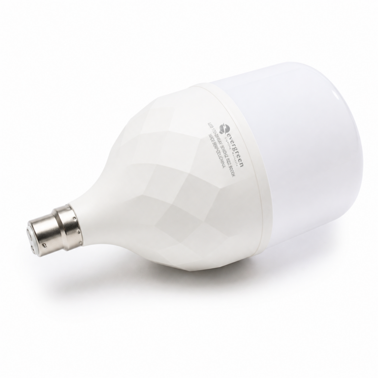 Evergreen LED Highbay Bulb 50W B22 Plastic three-quarter side studio product photo on white background
