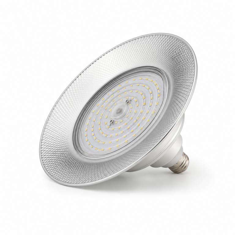 LED Mini Highbay E27 Daylight Bulb three-quarter side studio product photo on white background