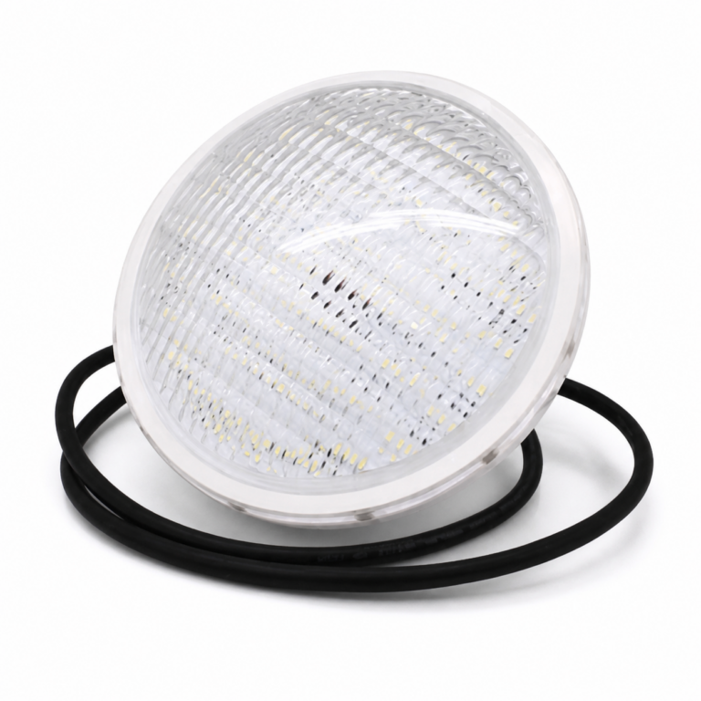 LED Pool Bulb PAR56 20W three-quarter side studio product photo on white background