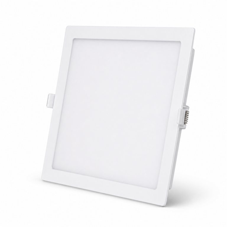 LED Slim Panel Backlit Recess Square Light three-quarter side studio product photo on white background