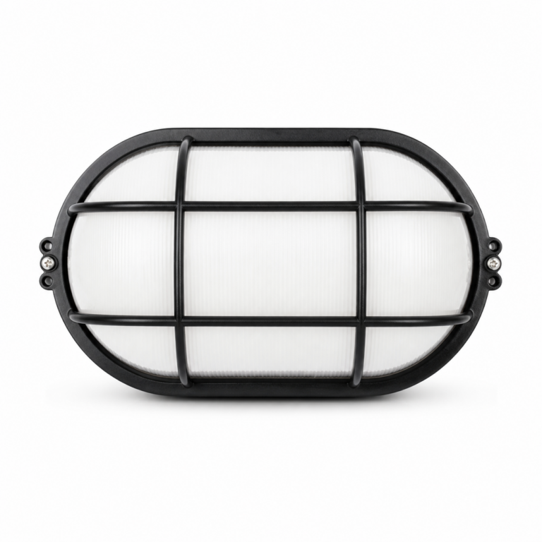 Oval Bulkhead Grill Cover Light Fitting with E27 Holder front-facing studio product photo on white background