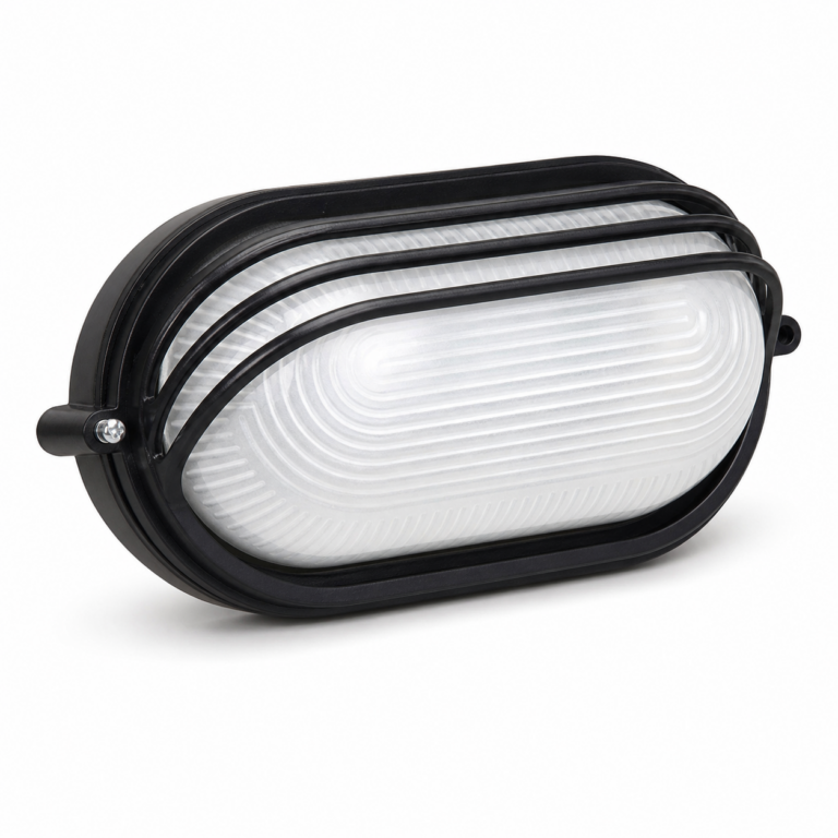 Oval Bulkhead Grill Light with E27 Holder front-facing studio product photo on white background