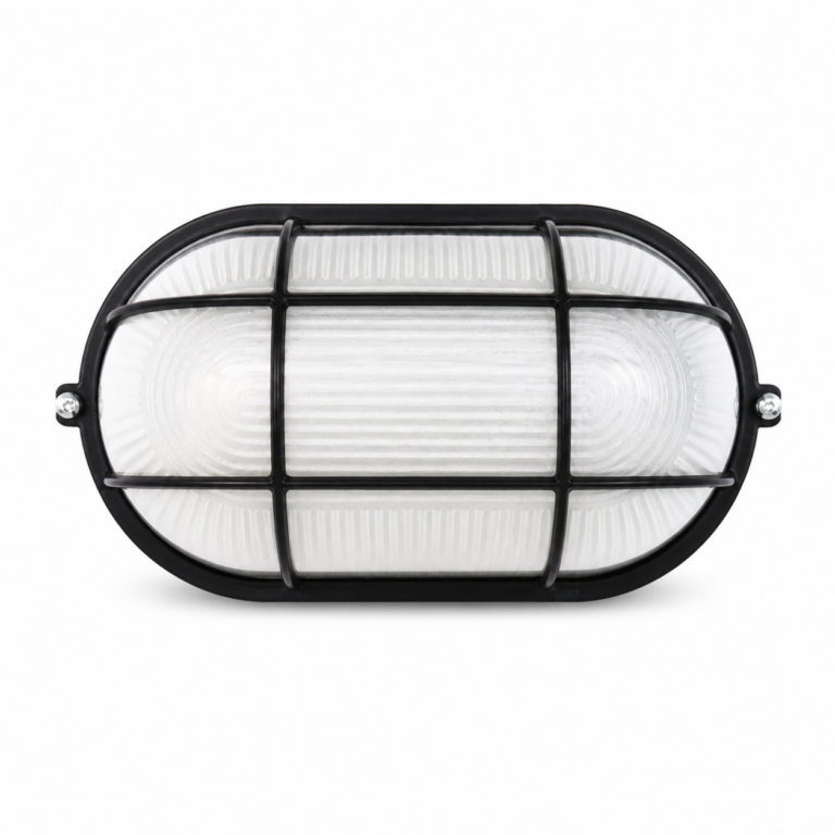 Oval Bulkhead Grill Light with E27 Holder front-facing studio product photo on white background