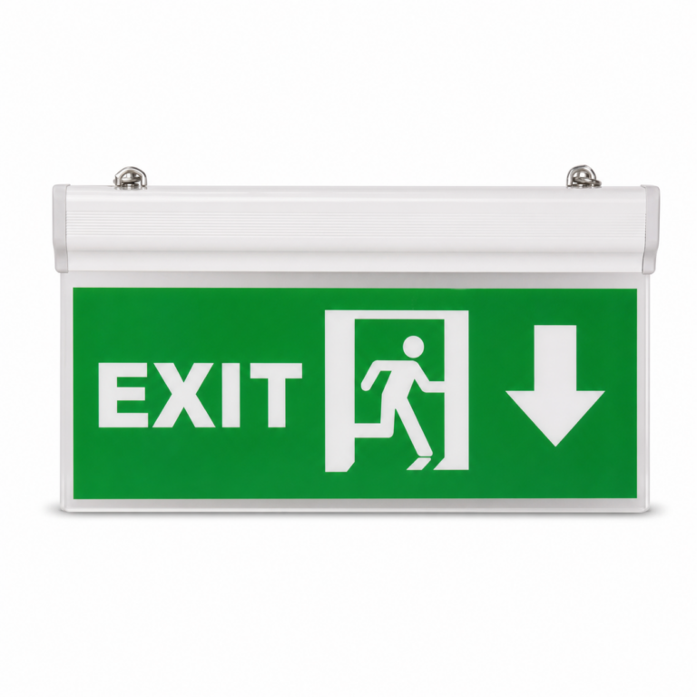 Rechargeable LED Exit Sign Board front-facing studio product photo on white background