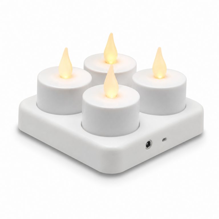 Rechargeable LED Flameless Table Candle Set three-quarter side studio product photo on white background