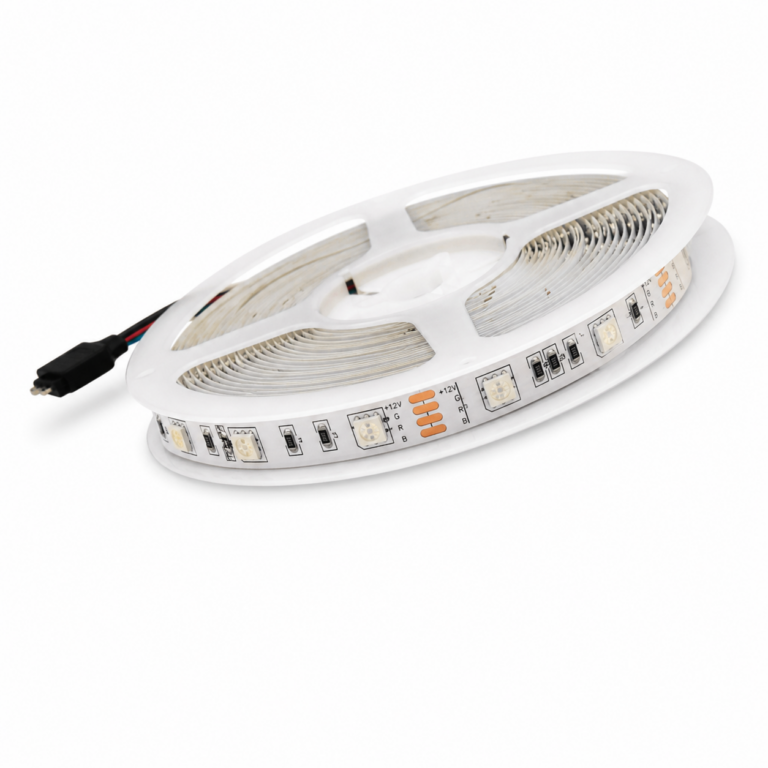 RGB LED Strip Light 5m three-quarter side studio product photo on white background