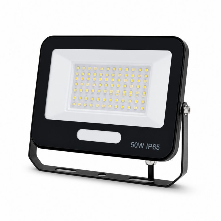 Slim Type LED Flood Light three-quarter side studio product photo on white background