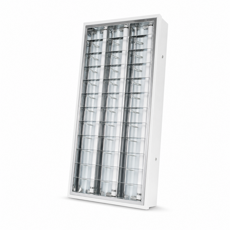 T5/T8 Louver Light Fittings three-quarter side studio product photo on white background