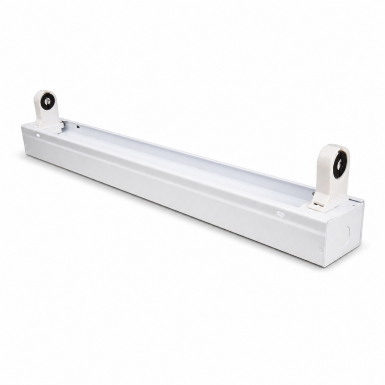 Evergreen T8 2FT Slim Batten Tube Light Fitting Single three-quarter side studio product photo on white background