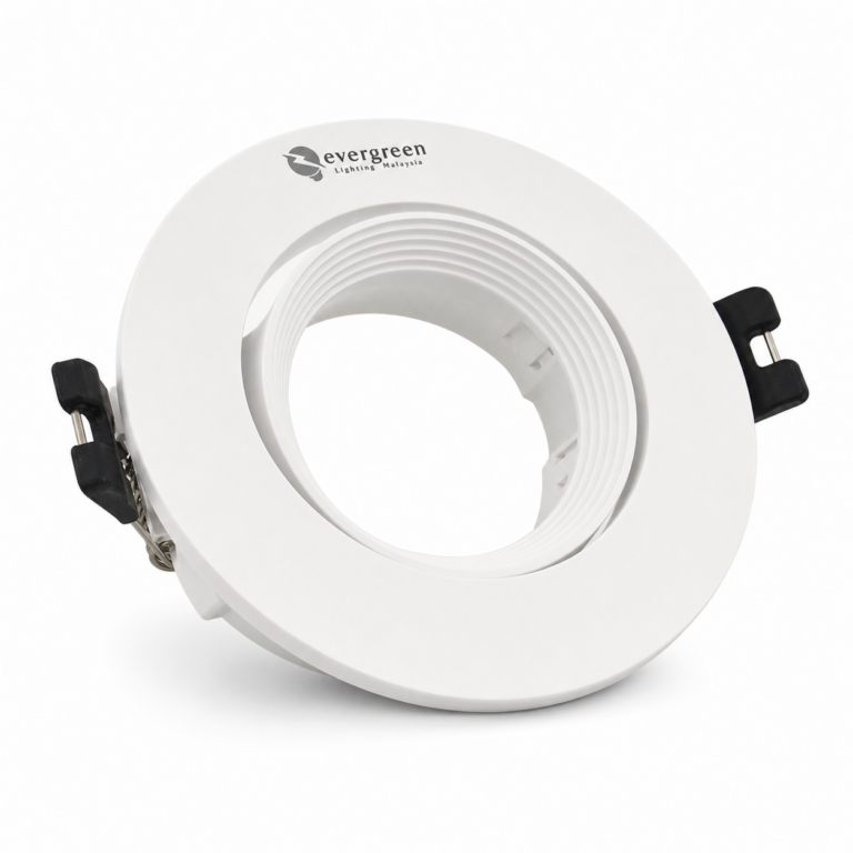 White Round Recessed Spot Light Holder N5LDR three-quarter side studio product photo on white background